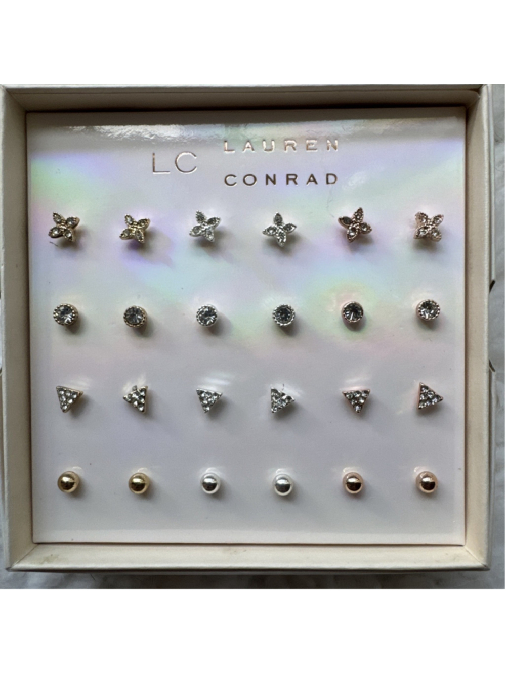 LC Lauren Conrad Gift Set 12 Pairs Tiny Pearls Rhinestones Stud Earrings NEW